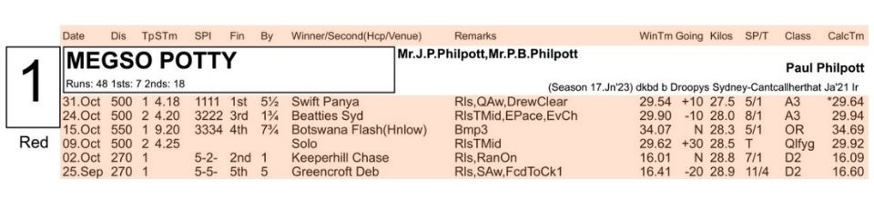 previous 6 races